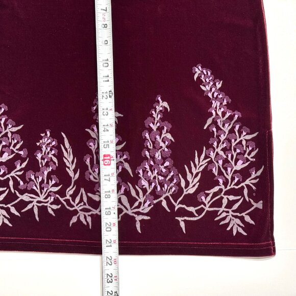 Vtg Y2K Velvet Floral Pencil Skirt Stretch Burgundy Witchy Whimsigoth - Picture 12 of 13